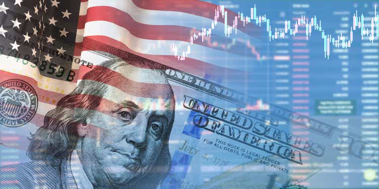 Closeup dollar on the background of a chart. U.S. economy. Decrease in profit. Recession. The economic crisis in America. 3d illustration